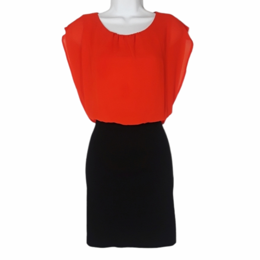 HAVE Orange Chiffon Sheer Top Bodycon Dress Large
